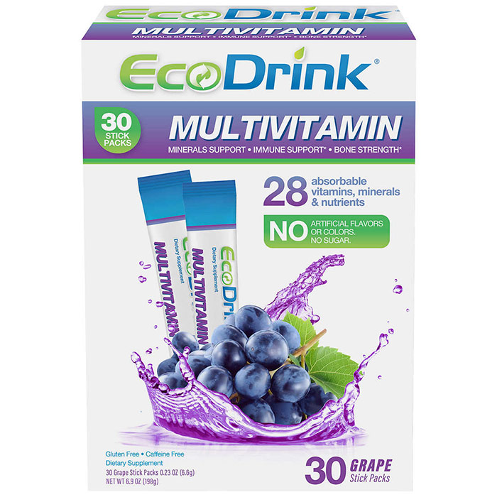 EcoDrink Complete Multivitamin Drink Mix - Grape, 30 Stick Packs, SGN Nutrition