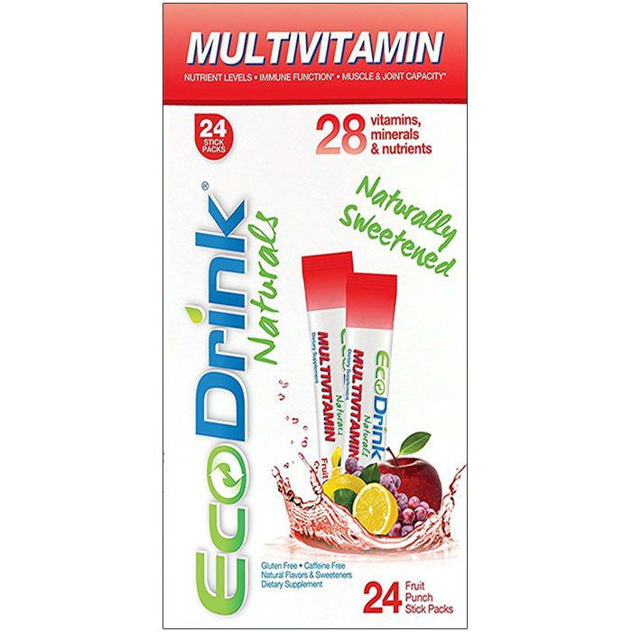 EcoDrink Multivitamin Drink Mix - Fruit Punch Flavor, 24 Stick Packets, Lily Nutrition