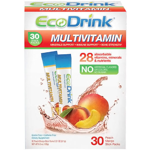 EcoDrink Complete Multivitamin Drink Mix - Peach Mango, 30 Packs, SGN Nutrition