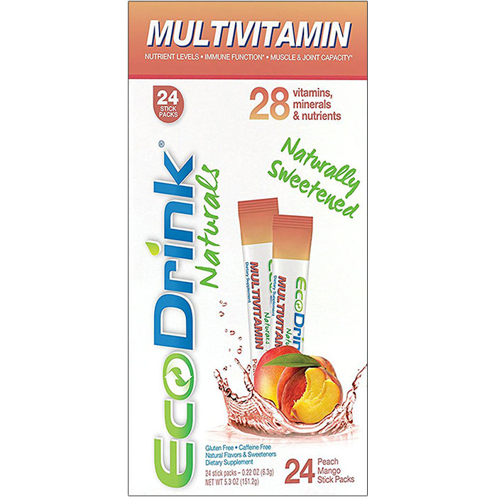EcoDrink Daily Multivitamin - Peach Mango Flavor, 24 Stick Packets, Lily Nutrition
