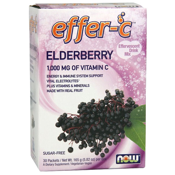 NOW Foods Effer-C Elderberry, Effervescent Drink Mix, 30 Packets, NOW Foods
