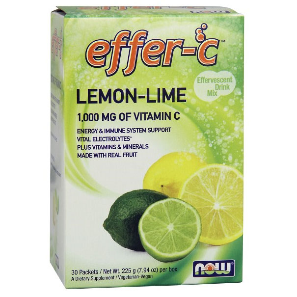 Effer-C Lemon Lime, Vitamin C Drink Mix, 30 Packets, NOW Foods