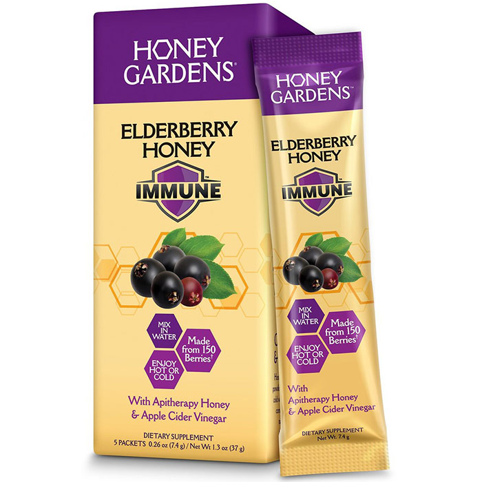 Elderberry Honey Immune Drink Mix Powder, 5 Packets, Honey Gardens