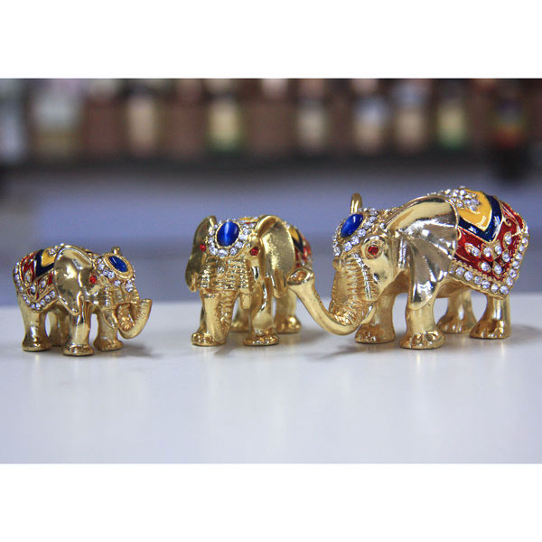 Elephant Family Gilt Jewelry Gift Box with Fine Crystals