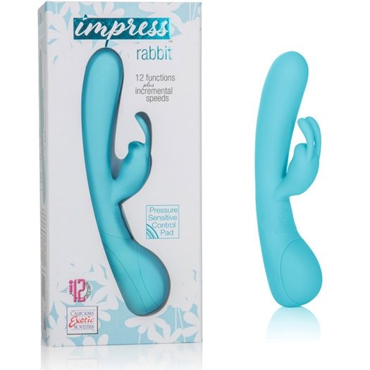 Impress Rabbit Vibrator - Blue, 12 Function Waterproof Vibe, California Exotic Novelties