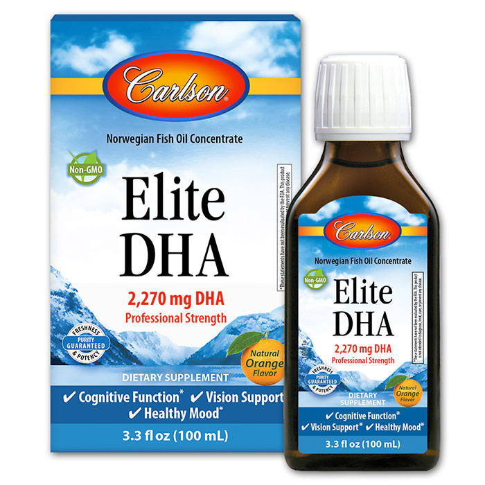 Elite DHA Liquid - Natural Orange Flavor, 3.3 oz (100 ml), Carlson Labs