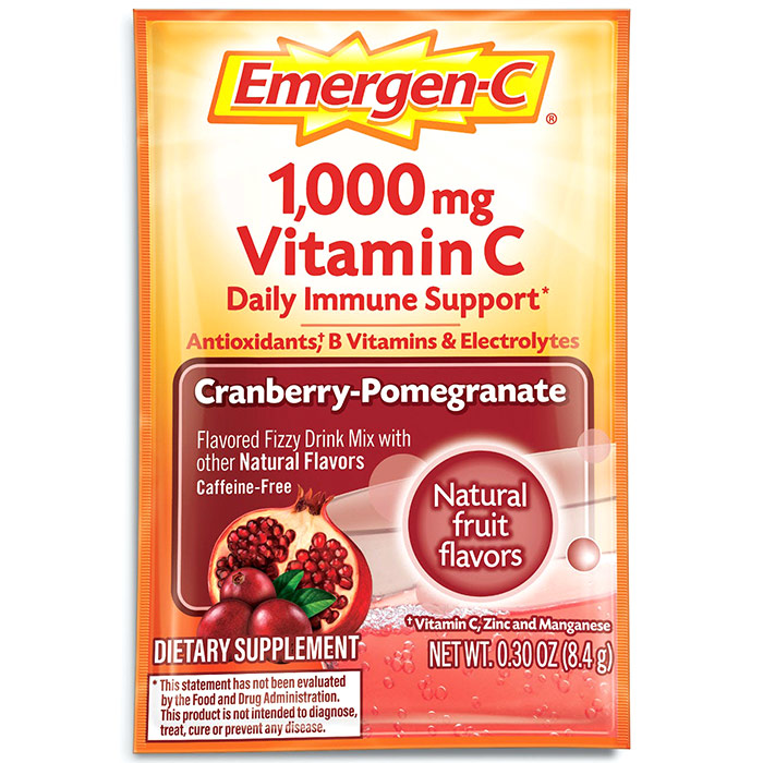 Emergen-C Cranberry Pomegranate Vitamin Drink Mix Powder, 30 Packets, Alacer