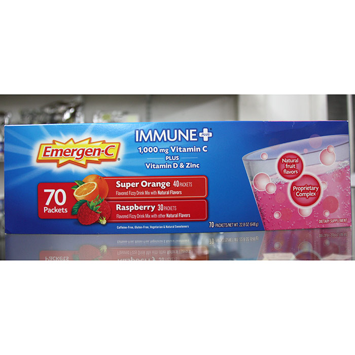 Emergen-C Immune Plus Drink Mix, Vitamin C Plus Vitamin D & Zinc, 70 Packets, Alacer