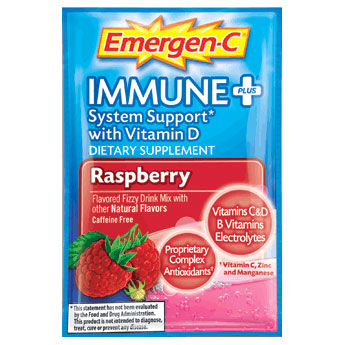 Emergen-C Immune + Raspberry, Caffeine-Free Drink Mix, 30 Packets, Alacer