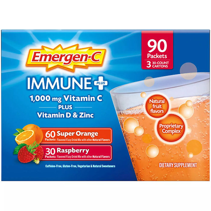 Emergen-C Immune + Super Orange, Caffeine-Free Drink Mix, 30 Packets, Alacer