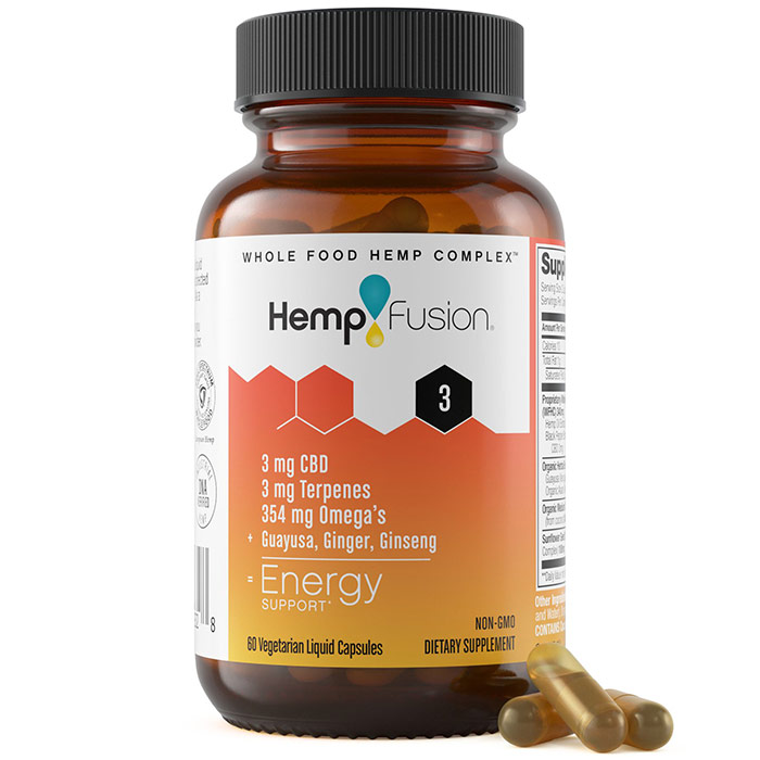 Energy Hemp Extract Vegetarian Liquid Capsules, 2 Capsules x 12 Packets, HempFusion