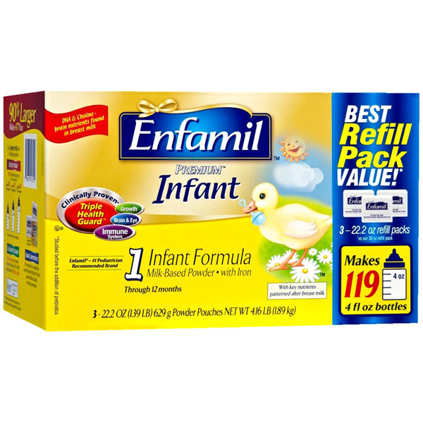 Enfamil Premium Infant Formula Milk-Based Powder with Iron Refill Pouches, 22.2 oz x 3 pc