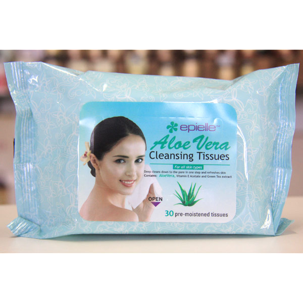 Epielle Aloe Vera Cleansing Tissues, 30 Pre-Moistened Tissues