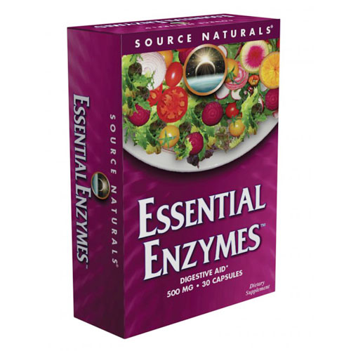 Essential Enzymes 500 mg Blister Pack Travel Size, 30 Capsules, Source Naturals