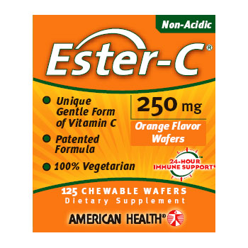 American Health Ester-C 250 mg Chewable Wafers Vegetarian, 125 Wafers, American Health