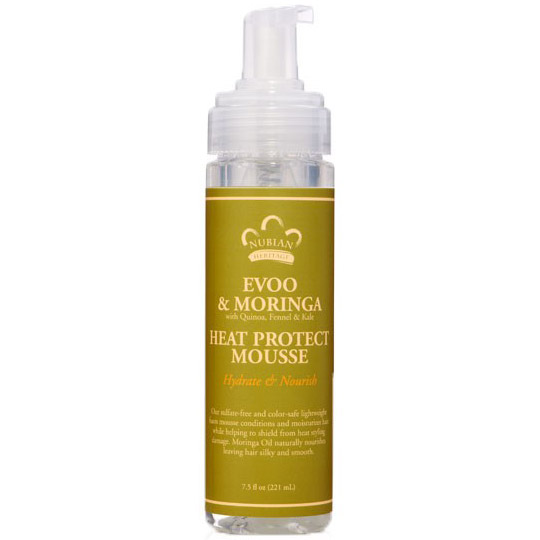 EVOO & Moringa Heat Protect Mousse, 7.5 oz, Nubian Heritage