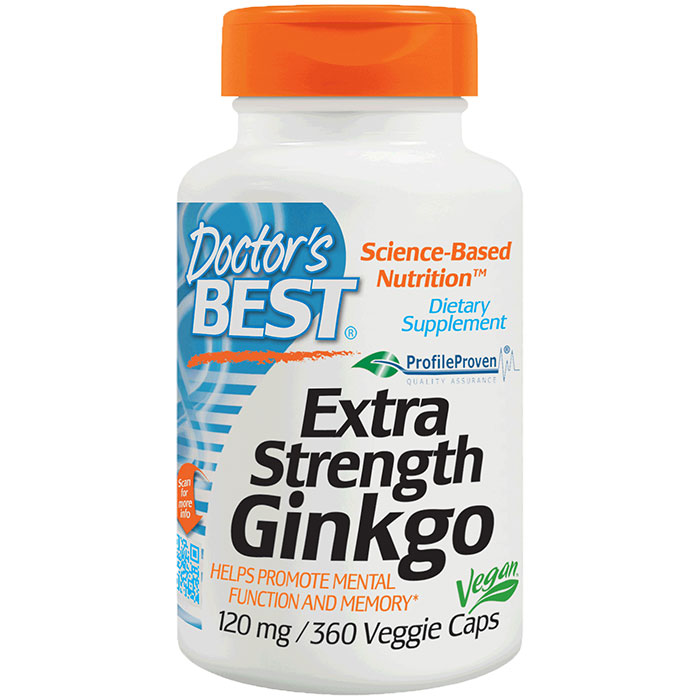 Doctor's Best Extra Strength Ginkgo Extract 120 mg, 360 Veggie Capsules, Doctor's Best