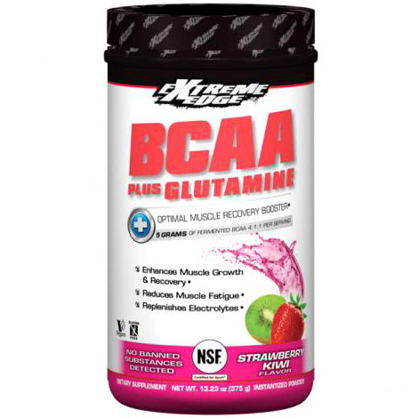 Extreme Edge BCAA Plus Glutamine Powder, Strawberry Kiwi Flavor, 13.23 oz, Bluebonnet Nutrition