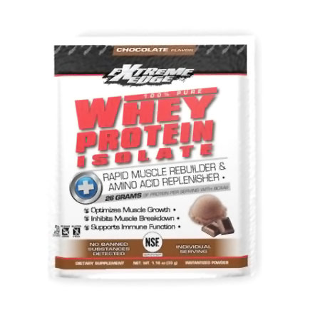 Extreme Edge Whey Protein Isolate Powder, Atomic Chocolate Flavor, 1.28 oz x 7 Packets, Bluebonnet Nutrition