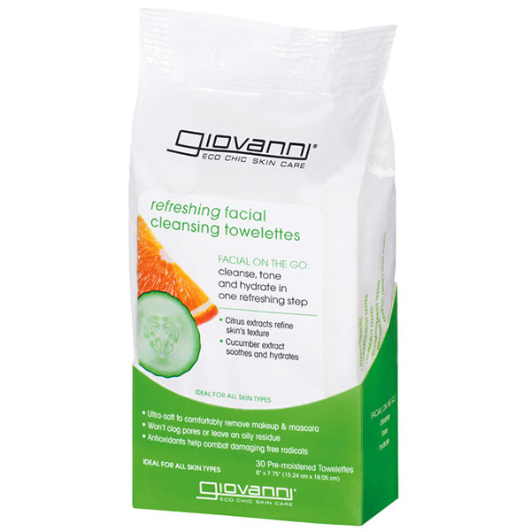 Refreshing Facial Cleansing Towelettes, Citrus & Cucumber, 30 Count, Giovanni Cosmetics