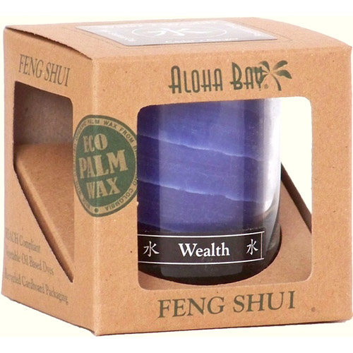 Feng Shui Jar Candle in Gift Box, with Pure Essential Oils, Water Wealth (Indigo), 2.5 oz, Aloha Bay