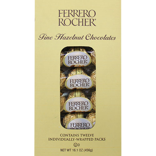 Ferrero Ferrero Rocher Fine Hazelnut Chocolates, 16.1 oz (12 Individually-Wrapped Packs)