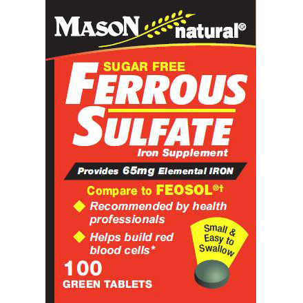 Sugar Free Ferrous Sulfate, 100 Tablets, Mason Natural
