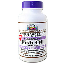 21st Century HealthCare Fish Oil 1000 mg Omega-3 120 Softgels, 21st Century Health Care