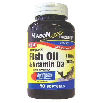 Mason Natural Omega-3 Fish Oil 1000 mg & Vitamin D3 1000 IU, 90 Softgels , Mason Natural