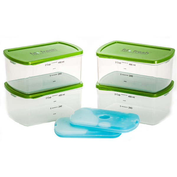 Fit & Fresh Smart Portion 2 Cup Chilled Containers, Lunch Box Kit, VitaMinder