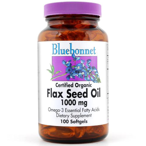 Flax Seed Oil 1000 mg, Certified Organic, 100 Softgels, Bluebonnet Nutrition