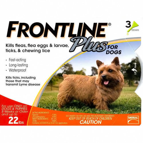Frontline Plus Flea and Tick Drops For Dogs & Puppies Up to 22lbs, 3 Month Supply, Frontline Plus