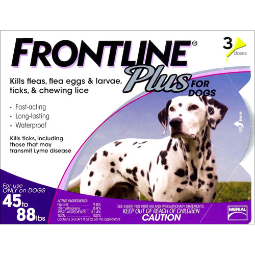 Frontline Plus Flea and Tick Drops For Dogs 45lbs-88lbs, 3 Month Supply, Frontline Plus