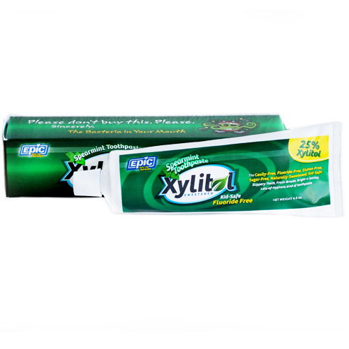 Xylitol Toothpaste Fluoride Free, Spearmint, 4.9 oz, Epic Dental (Epic Xylitol)