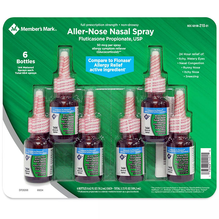 Fluticasone Propionate Nasal Spray, Allergy Relief, 0.54 oz x 6 Bottles, Members Mark