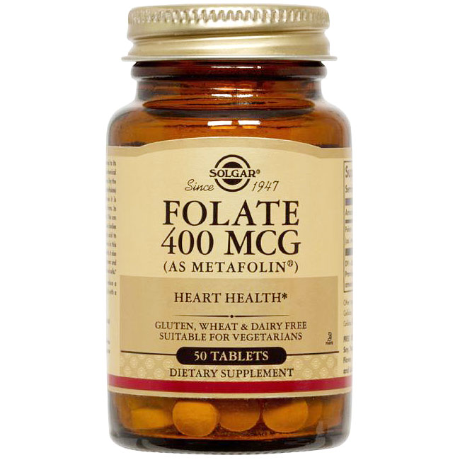 Folate 400 mcg (as Metafolin), 50 Tablets, Solgar