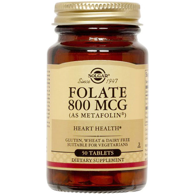 Folate 800 mcg (as Metafolin), 50 Tablets, Solgar