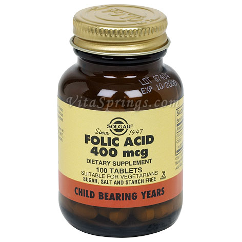 Folic Acid 400 mcg, 100 Tablets, Solgar