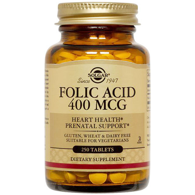 Folic Acid 400 mcg, 250 Tablets, Solgar