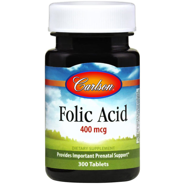 Folic Acid, 400 mcg, 300 tablets, Carlson Labs