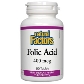 Folic Acid 400 mcg 90 Tablets, Natural Factors