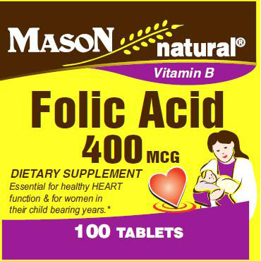 Folic Acid 400 mcg, 100 Tablets, Mason Natural