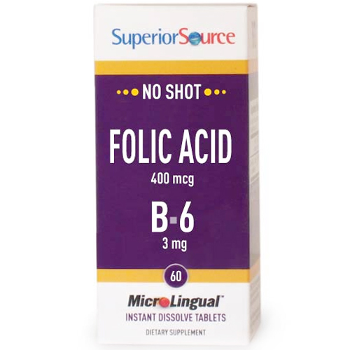 Superior Source Folic Acid 400 mcg + Vitamin B-6 3 mg, 60 Instant Dissolve Tablets, Superior Source
