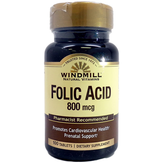 Folic Acid 800 mcg, 100 Caplets, Windmill Health Products