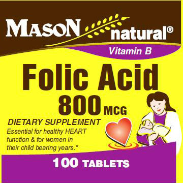 Folic Acid 800 mcg, 100 Tablets, Mason Natural