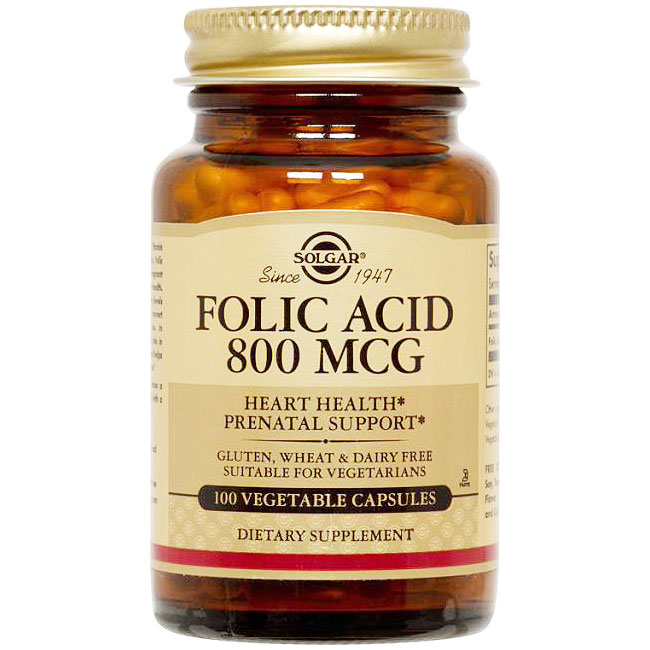 Folic Acid 800 mcg, 100 Vegetable Capsules, Solgar