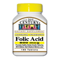 Folic Acid 800 mcg 180 Tablets, 21st Century Health Care