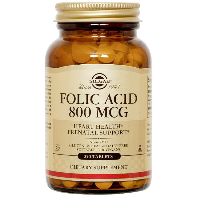 Folic Acid 800 mcg, 250 Tablets, Solgar