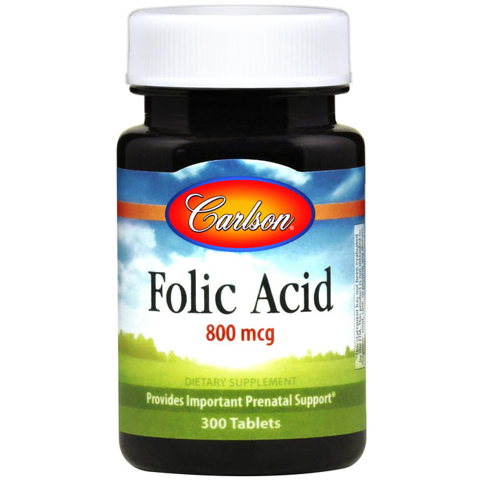 Folic Acid, 800 mcg, 300 tablets, Carlson Labs