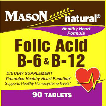Folic Acid, B-6 & B-12, 90 Tablets, Mason Natural